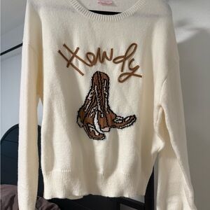 Pink Lily Ivory Sweater with Cowboy Design